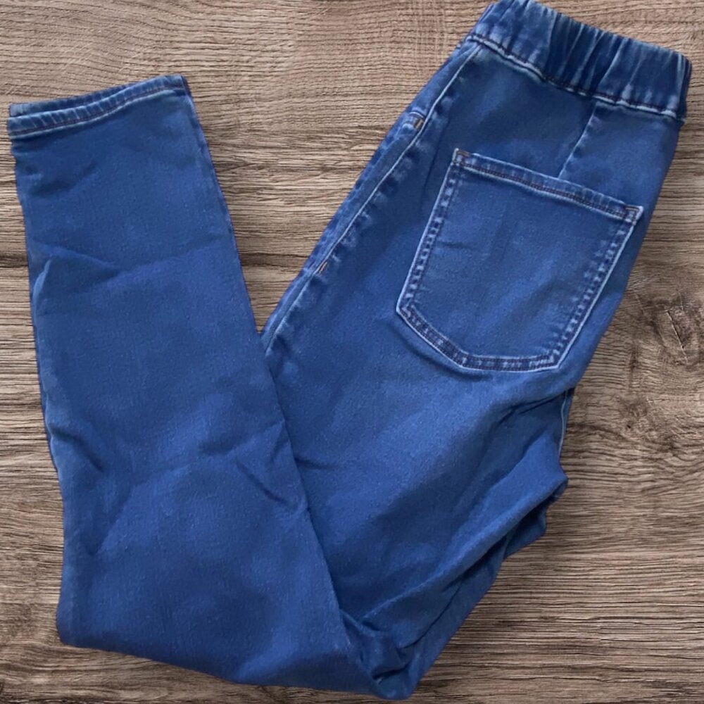 Blue Denim Jeggings Women Elastic Waist Back‎ Pockets Comfortable Casual Wear